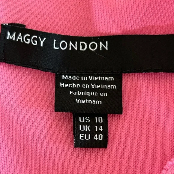 Pink Polka Dot Dress Maggy London Size 10 Knee Length Coquette Faux Wrap - Picture 6 of 7